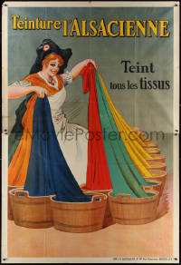 5c0276 TEINTURE L'ALSACIENNE 63x93 Belgian advertising poster 1920s Dorfi art of girl dying fabric!