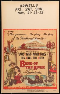 5c0565 BEND OF THE RIVER WC 1952 art of Jimmy Stewart & Julia Adams, directed by Anthony Mann!
