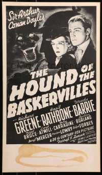 5c0609 HOUND OF THE BASKERVILLES 13x22 WC R1975 Sherlock Holmes, with art from the original poster!