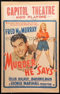 5c0642 MURDER HE SAYS WC 1945 classic Fred MacMurray hillbilly killer-diller, Walker, great art!