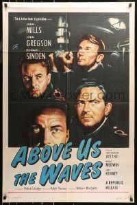 5d0020 ABOVE US THE WAVES 1sh 1956 art of John Mills & English WWII sailors at periscope in sub!