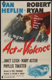 5d0021 ACT OF VIOLENCE 1sh 1949 Fred Zinnemann, art of Janet Leigh, Van Heflin & Robert Ryan!