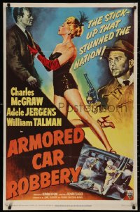 5d0061 ARMORED CAR ROBBERY 1sh 1950 art of Charles McGraw & sexy showgirl Adele Jergens!