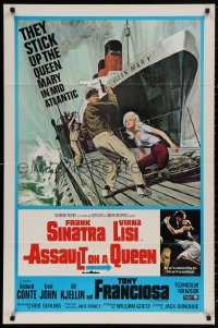 5d0066 ASSAULT ON A QUEEN 1sh 1966 art of Frank Sinatra & sexy Virna Lisi on submarine deck!