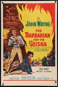 5d0082 BARBARIAN & THE GEISHA 1sh 1958 John Huston, art of John Wayne with torch & Eiko Ando!