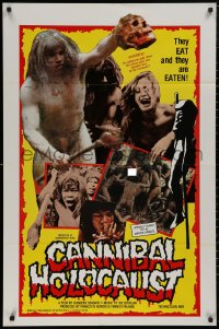 5d0170 CANNIBAL HOLOCAUST 1sh 1985 rare full-color one-sheet with gruesome image!