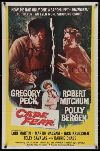 5d0172 CAPE FEAR 1sh 1962 Gregory Peck, Robert Mitchum as Max Cady, Polly Bergen, classic film noir!