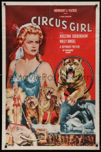 5d0196 CIRCUS GIRL 1sh 1956 art of sexy Kristina Soederbaum w/circus tigers & elephants!