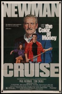 5d0210 COLOR OF MONEY 1sh 1986 Robert Tanenbaum art of Paul Newman & Tom Cruise playing pool!