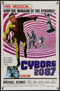 5d0249 CYBORG 2087 1sh 1966 Michael Rennie must stop the invasion of the cyborgs, cool sci-fi art!