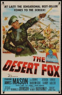 5d0271 DESERT FOX 1sh 1951 artwork of James Mason as Field Marshal Erwin Rommel at war!