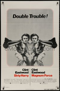 5d0292 DIRTY HARRY/MAGNUM FORCE 1sh 1975 cool mirror image of Clint Eastwood, double trouble!