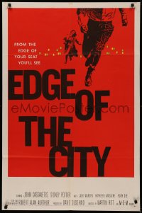 5d0323 EDGE OF THE CITY 1sh 1956 unusual Saul Bass art with man running out of the frame!