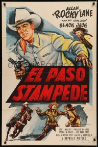 5d0325 EL PASO STAMPEDE 1sh 1953 cool art of cowboy Allan Rocky Lane & his stallion Black Jack!