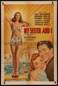 5d0795 MY SISTER & I English 1sh 1948 Salley Ann Howes, full-length art of sexy Hazel Court by pool