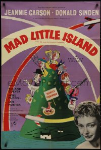5d0953 ROCKETS GALORE English 1sh 1957 Mad Little Island, great art of cast on forbidden island!