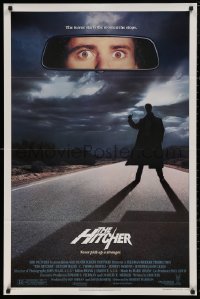 5d0523 HITCHER 1sh 1986 creepy hitchhiker Rutger Hauer, C. Thomas Howell, never pick-up a stranger!