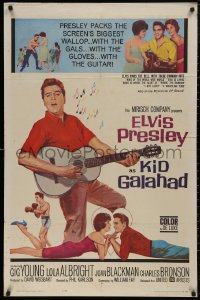 5d0608 KID GALAHAD 1sh 1962 art of Elvis Presley singing with guitar, boxing & romancing!