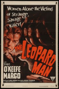 5d0651 LEOPARD MAN 1sh R1952 Jacques Tourneur, Val Lewton, cool cat claw horror artwork!
