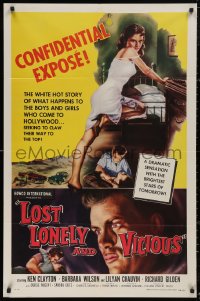 5d0684 LOST, LONELY & VICIOUS 1sh 1958 art of sexy barely-dressed bad girl leaning on bed!