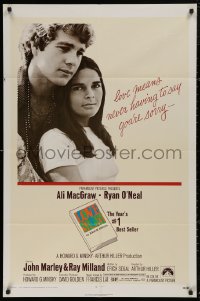 5d0687 LOVE STORY 1sh 1970 romantic close up of Ali MacGraw & Ryan O'Neal, classic tagline!