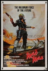 5d0699 MAD MAX 1sh R1983 Garland art of wasteland cop Mel Gibson, George Miller action classic!