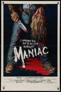 5d0725 MANIAC 1sh 1980 most classic gory Gaia horror artwork of killer holding blonde scalp!