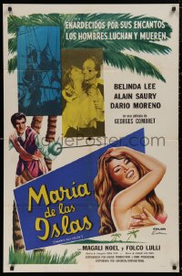 5d0729 MARIE OF THE ISLES Spanish/US 1sh 1959 Folco Lulli, art of sexy Belinda Lee in title role!