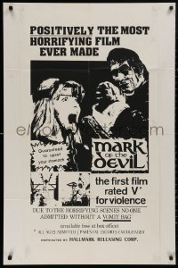 5d0730 MARK OF THE DEVIL 1sh 1972 Hexen bis aufs Blut gequalt, horrifying exorcism, rare w/ b/w art!