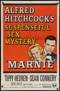 5d0732 MARNIE 1sh 1964 Sean Connery & Tippi Hedren in Hitchcock's suspenseful sex mystery!