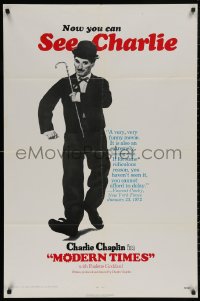 5d0763 MODERN TIMES 1sh R1972 great image of the legendary Charlie Chaplin walking with cane!