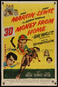 5d0767 MONEY FROM HOME 3D 1sh 1954 Dean Martin with wacky horse jockey Jerry Lewis, Damon Runyon!