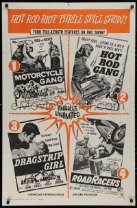 5d0777 MOTORCYCLE GANG/HOT ROD GANG/DRAGSTRIP GIRL 1sh 1961 teen thrill quad auto feature!
