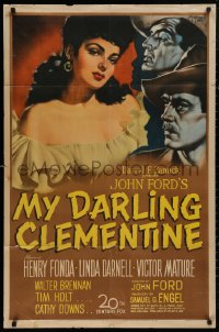 5d0791 MY DARLING CLEMENTINE 1sh 1946 Gargiulo art of Linda Darnell, Henry Fonda and Mature, rare!