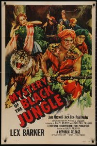 5d0798 MYSTERY OF THE BLACK JUNGLE 1sh 1955 art of Lex Barker w/rifle by tiger hunting in India!