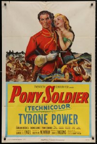 5d0890 PONY SOLDIER 1sh 1952 art of Royal Canadian Mountie Tyrone Power & Penny Edwards!