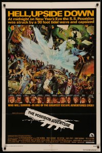 5d0895 POSEIDON ADVENTURE 1sh 1972 art of Gene Hackman & cast escaping by Mort Kunstler!