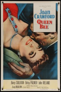 5d0913 QUEEN BEE style B 1sh 1955 c/u of sexy Joan Crawford being kissed by Barry Sullivan!