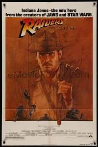 5d0920 RAIDERS OF THE LOST ARK 1sh 1981 great art of adventurer Harrison Ford by Richard Amsel