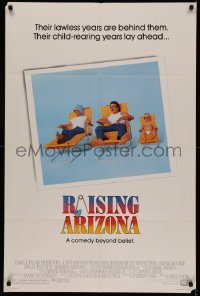 5d0923 RAISING ARIZONA 1sh 1987 Coen Brothers, best art of Nicolas Cage, Holly Hunter & baby!