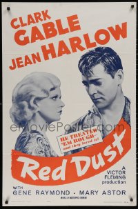 5d0930 RED DUST 1sh R1963 great close-up of Clark Gable & sexy Jean Harlow, he treated them rough!