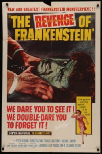 5d0940 REVENGE OF FRANKENSTEIN 1sh 1958 Peter Cushing in the greatest horrorama, cool monster art!