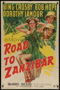5d0947 ROAD TO ZANZIBAR 1sh 1941 Crosby, Hope & sexy Dorothy Lamour covered in leaves, ultra rare!