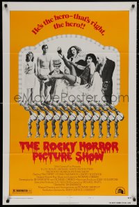 5d0960 ROCKY HORROR PICTURE SHOW style B 1sh 1975 Tim Curry is the hero, wacky cast portrait!