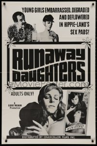 5d0969 RUNAWAY DAUGHTERS 1sh 1968 Barry Mahon, young girls deflowered in hippie sex pads!