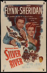 5d1019 SILVER RIVER 1sh 1948 Errol Flynn gambles for his life & sexy Ann Sheridan!