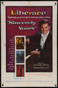 5d1023 SINCERELY YOURS 1sh 1955 famous pianist Liberace brings a crescendo of love to empty lives!