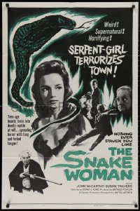 5d1032 SNAKE WOMAN 1sh 1961 sexy serpent-girl Susan Travers terrorizes town, cool art!
