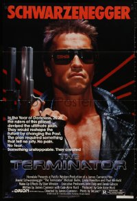5d1122 TERMINATOR 1sh 1984 classic image of cyborg Arnold Schwarzenegger, no border design!