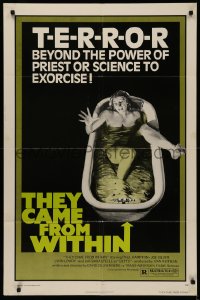5d1130 THEY CAME FROM WITHIN 1sh 1976 David Cronenberg, art of terrified girl in bath tub!